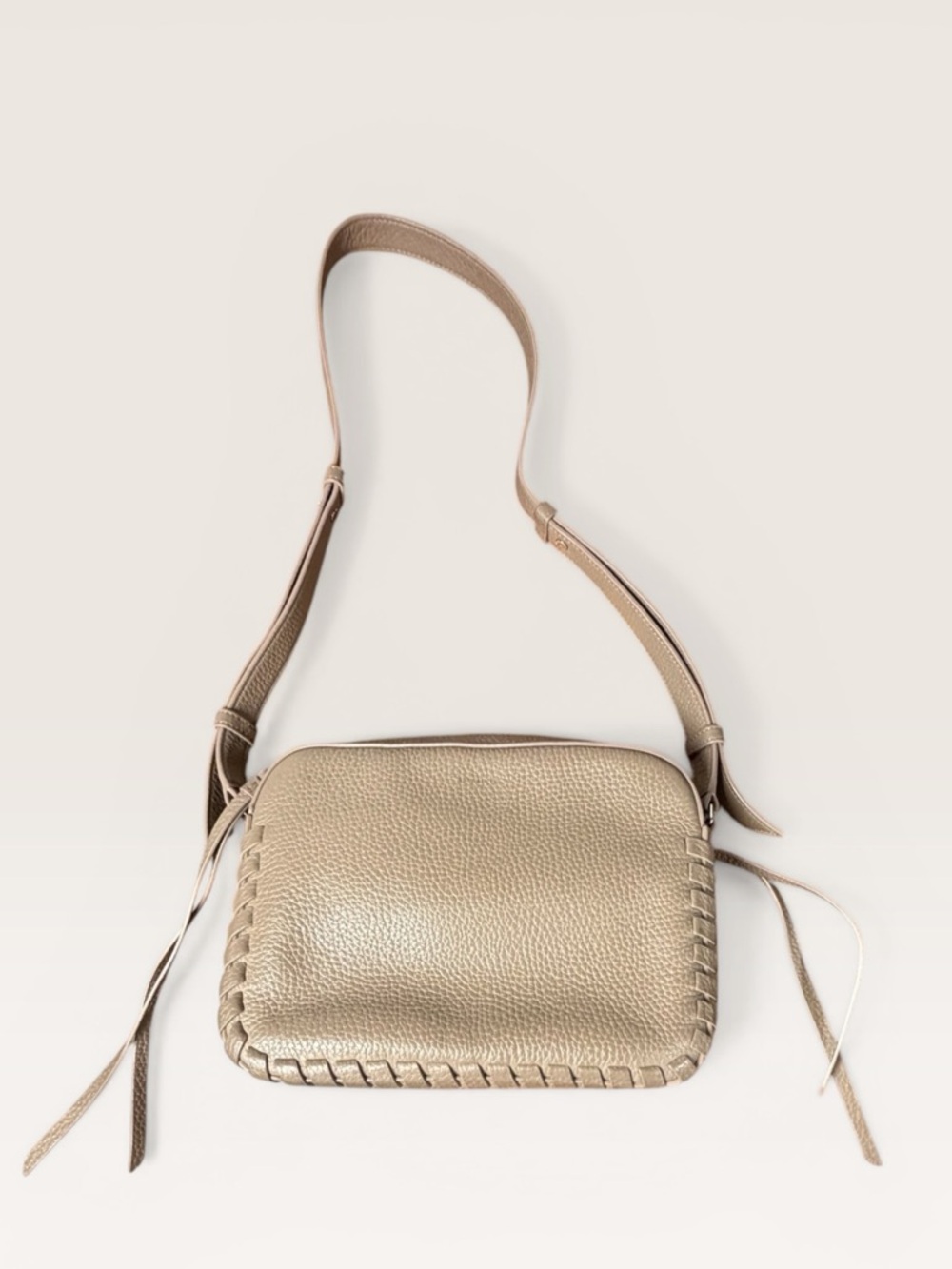 AllSaints Leather Bag Woven Detail Taupe - Picture 2 of 12